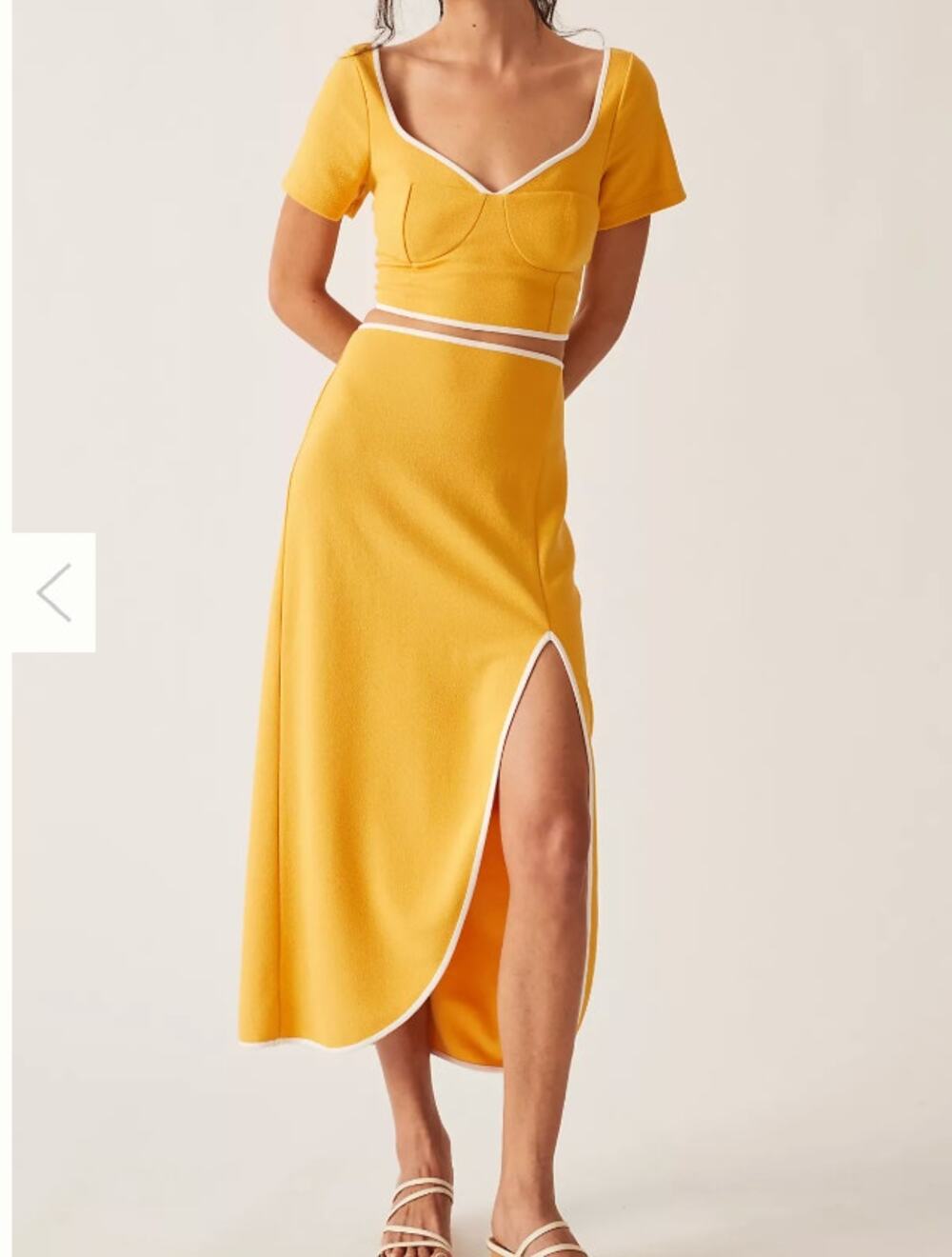 Maeve Anthropologie Yellow Textured Crop Top & Midi Set sz S